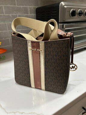 Michael Kors Jet Set Travel Small Signature Logo and Metallic Messenger Bag